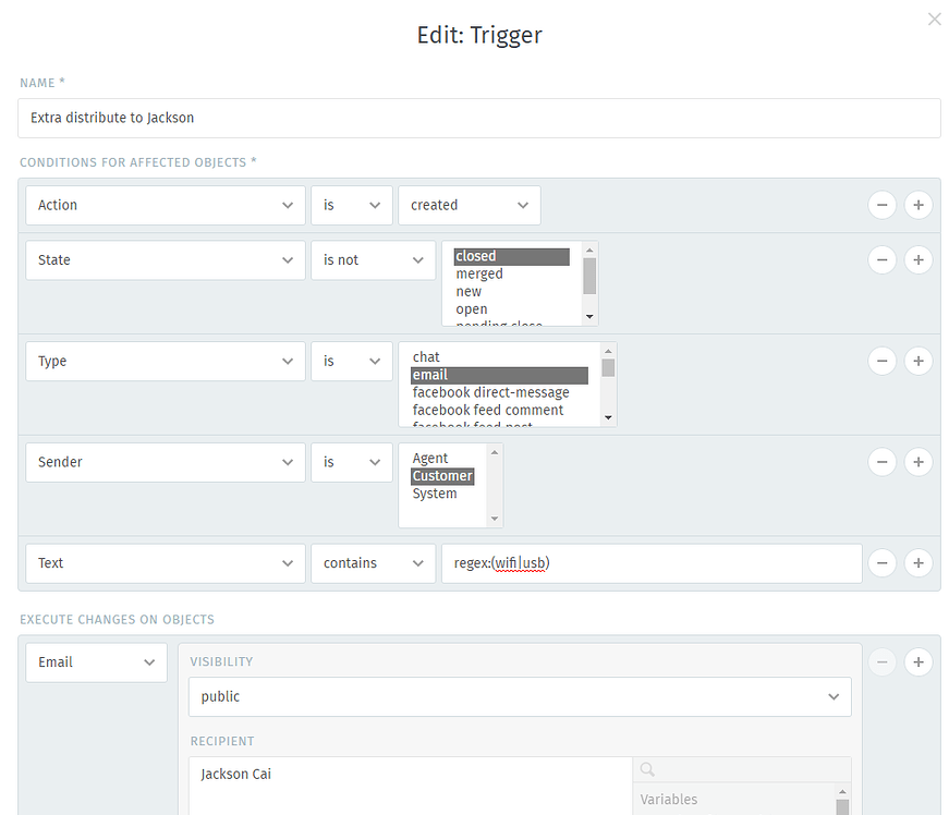 Zammad Trigger Trigger contains more than a regex keywords - Technical assistance ...
