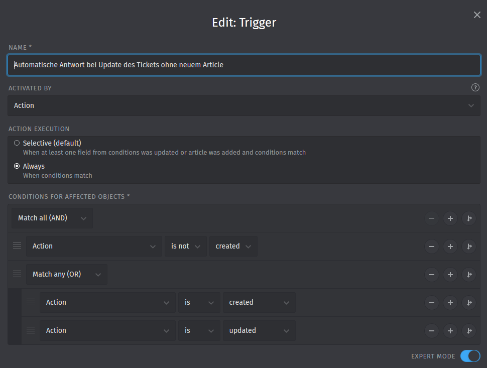 Zammad Trigger Trigger firing despite no ticket action whatsoever - Technical ...