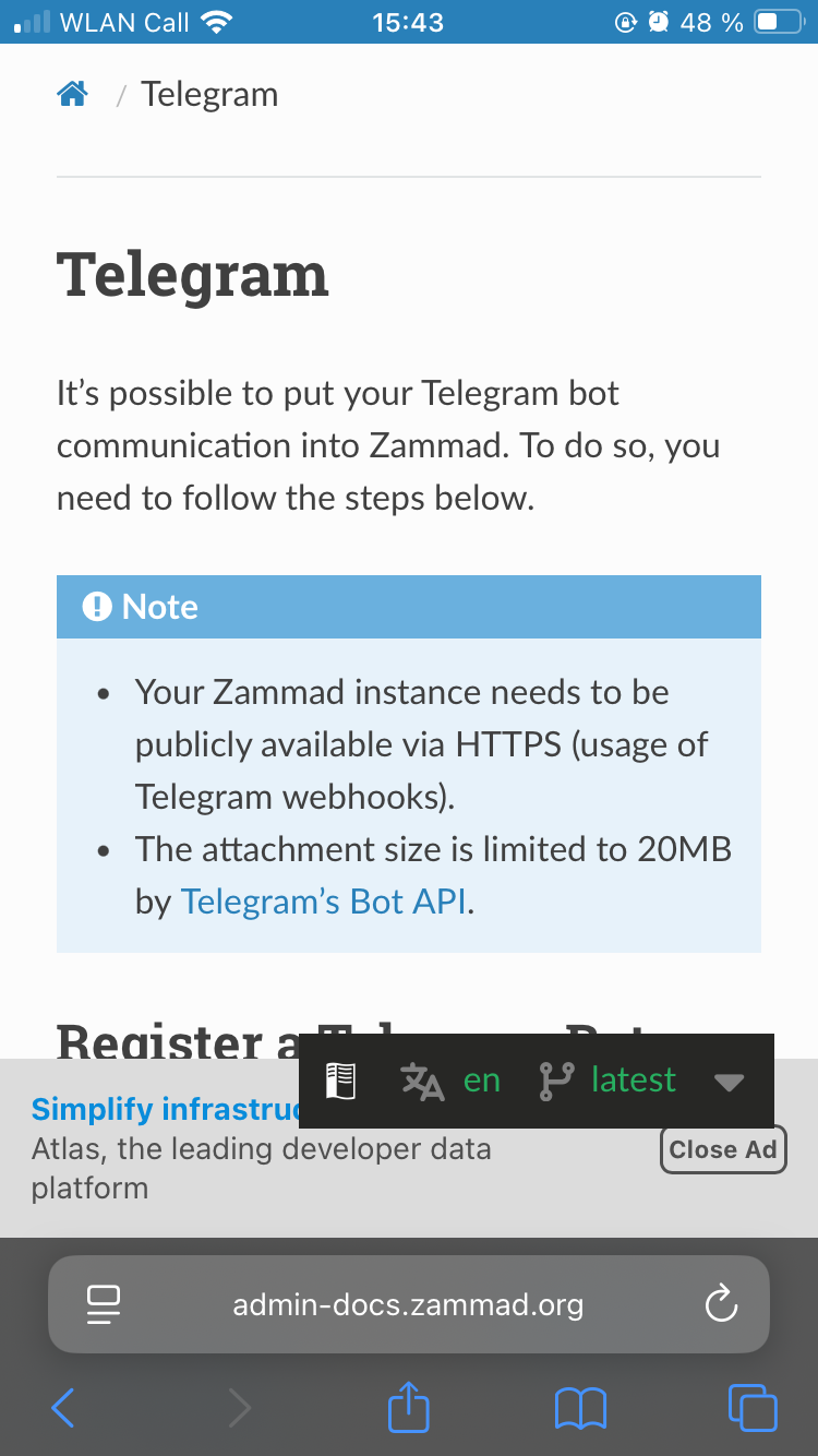 Telegram channel not working - Technical assistance - Zammad - Community